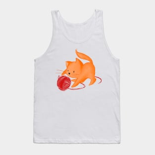 Cute Cat playing with ball of yarn - ginger Tank Top